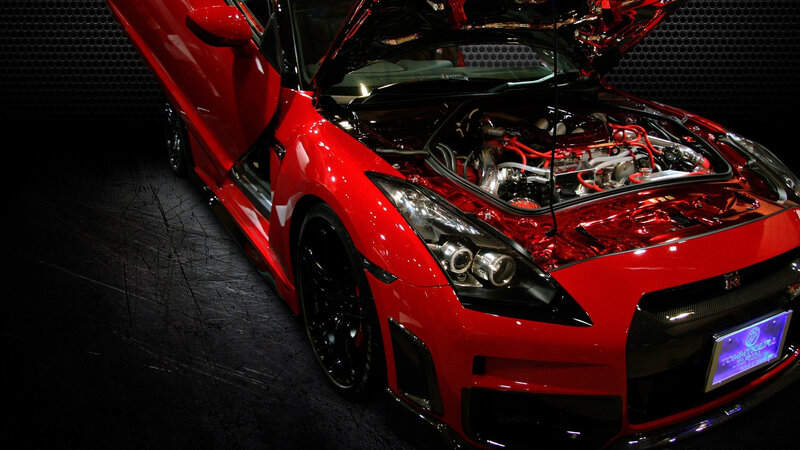 Red Sports Car — Dramatic, Photograph, Open Hood