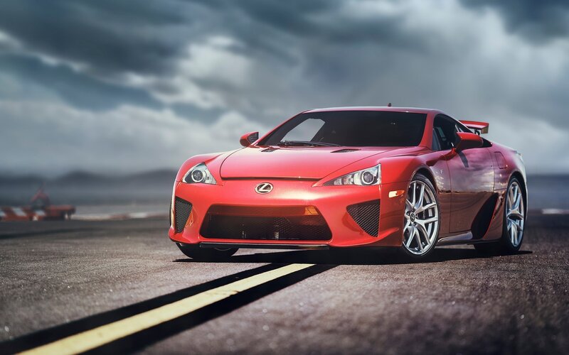 Red Sports Car — Dramatic, Photograph, Road, Clouds