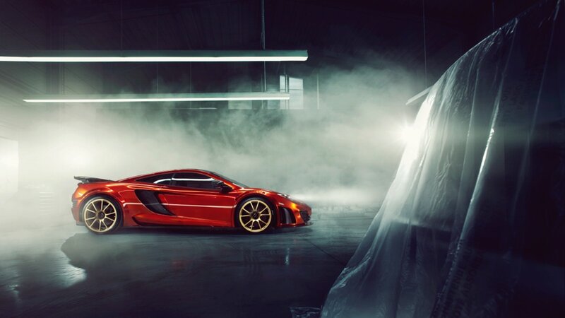 Red Sports Car — Dramatic, Photograph, Smoke, Garage