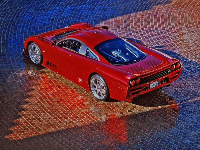 Red Sports Car — Dramatic, Photograph, Tiled Floor