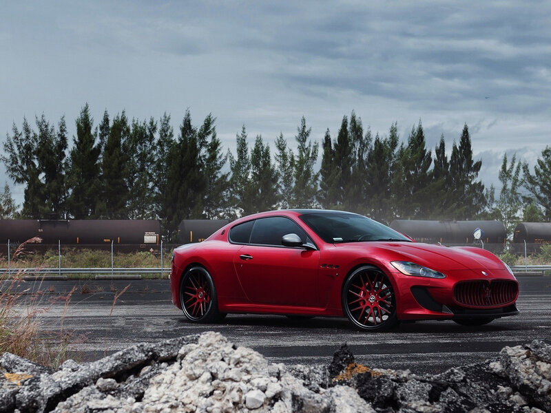 Red Sports Car — Dramatic, Photograph, Trees
