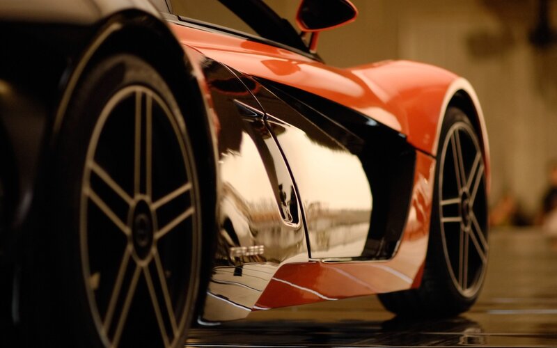 Red Sports Car — Dramatic, Photograph, Wheel, Side Mirror, Fender, Black