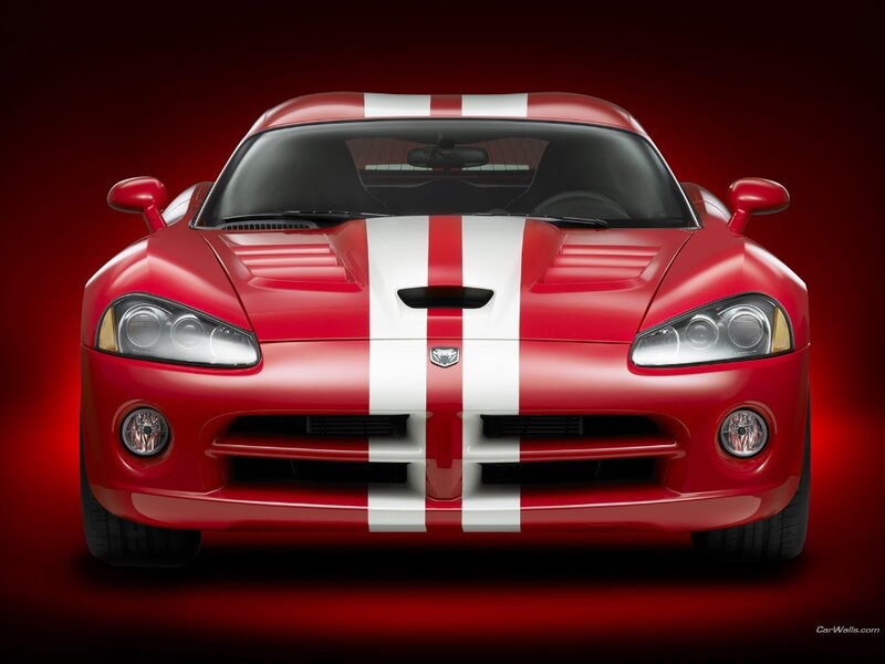 Red Sports Car — Dramatic, Photograph, White Stripes, Hood Vents