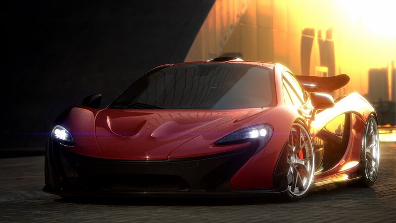 Red Sports Car — Dramatic, Sunset, 3d Render, City Skyline, Sunlight