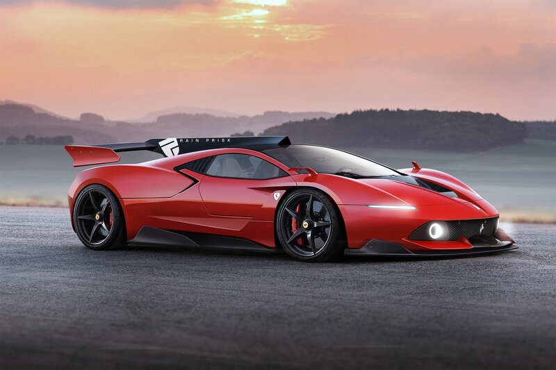 Red Sports Car — Dramatic, Sunset, 3d Render, Road, Mountains
