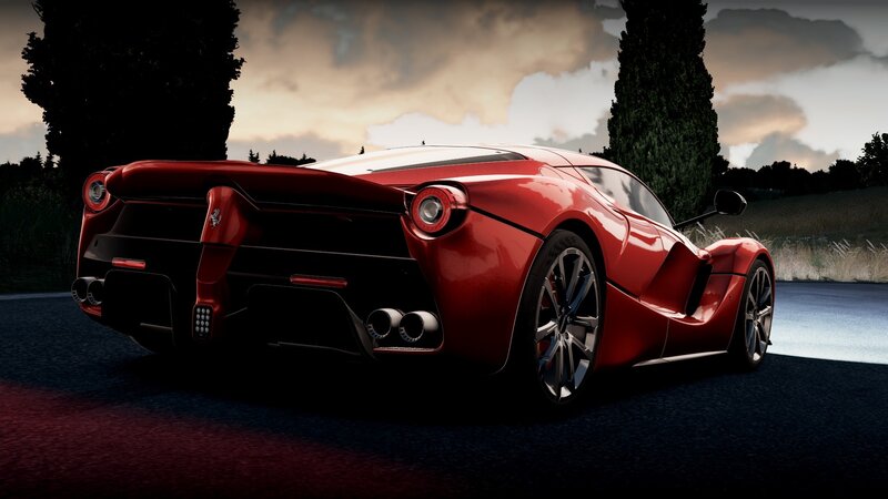 Red Sports Car — Dramatic, Sunset, 3d Render, Road, Trees, Sky