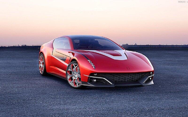 Red Sports Car — Dramatic, Sunset, 3d Render, Sky