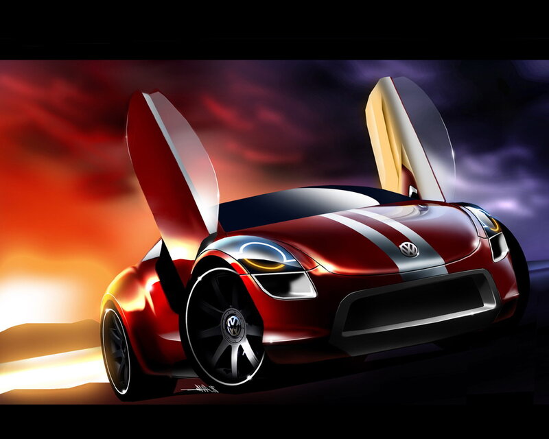 Red Sports Car — Dramatic, Sunset, Digital Art, Doors