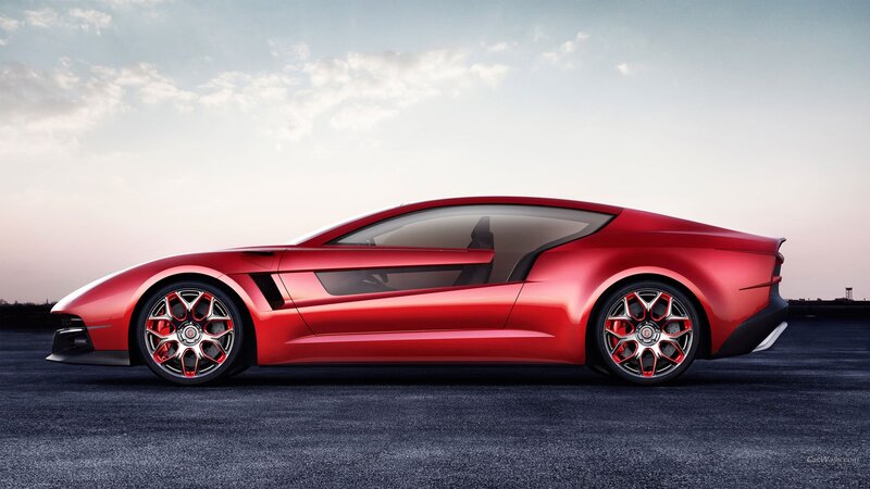Red Sports Car — Dramatic, Sunset, Digital Art, Sky