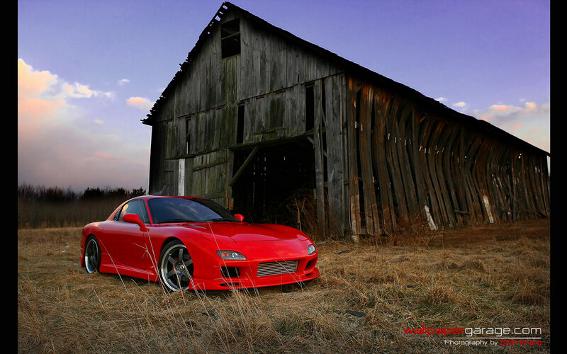 Red Sports Car — Dramatic, Sunset, Photograph, Barn