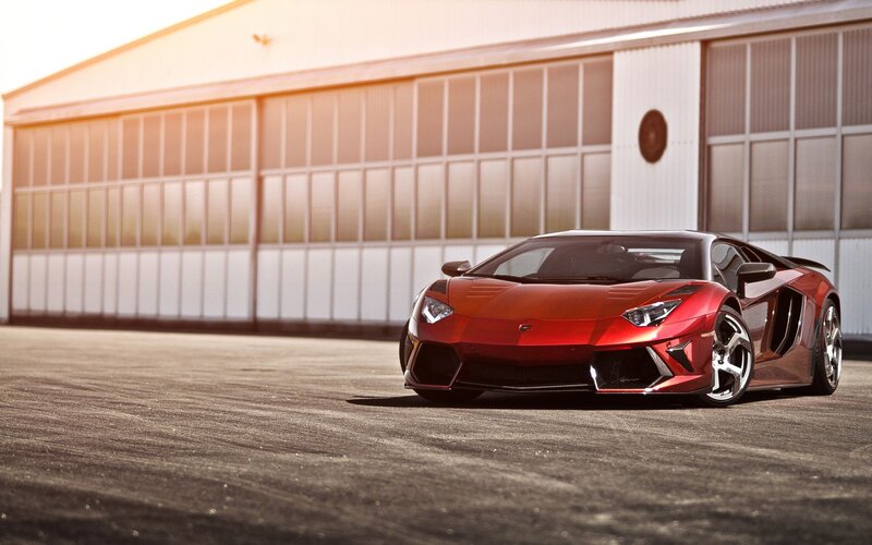 Red Sports Car — Dramatic, Sunset, Photograph, Building