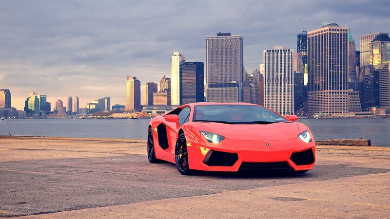 Red Sports Car — Dramatic, Sunset, Photograph, City Skyline