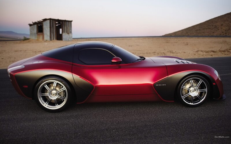 Red Sports Car — Dramatic, Sunset, Photograph, Desert, Abandoned Building
