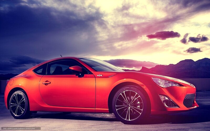 Red Sports Car — Dramatic, Sunset, Photograph, Mountains, Sky