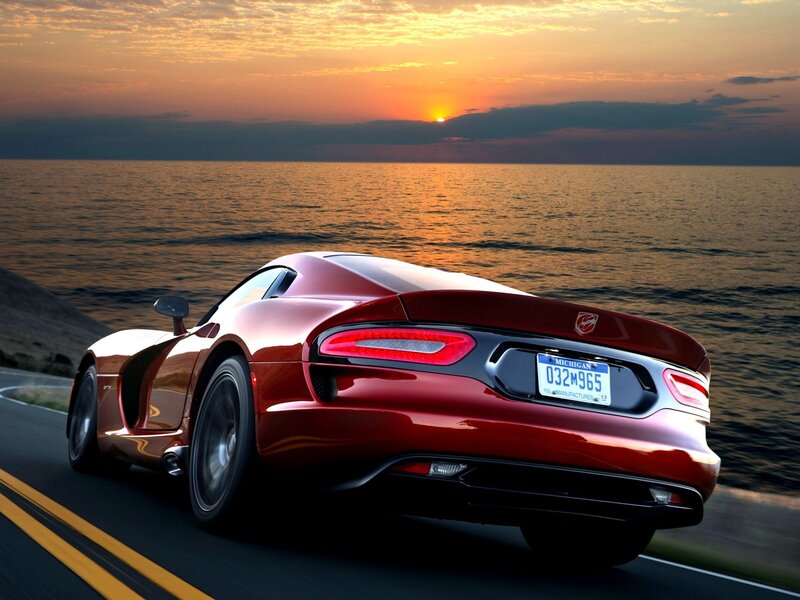 Red Sports Car — Dramatic, Sunset, Photograph, Ocean, Road