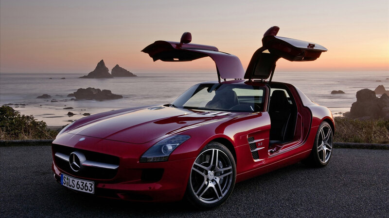 Red Sports Car — Dramatic, Sunset, Photograph, Ocean