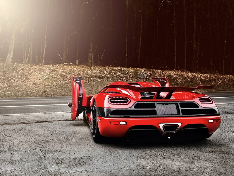 Red Sports Car — Dramatic, Sunset, Photograph, Road, Forest