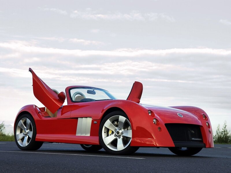 Red Sports Car — Dramatic, Sunset, Photograph, Road, Sky, Trees