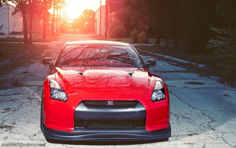 Red Sports Car — Dramatic, Sunset, Photograph, Road, Trees, Sun