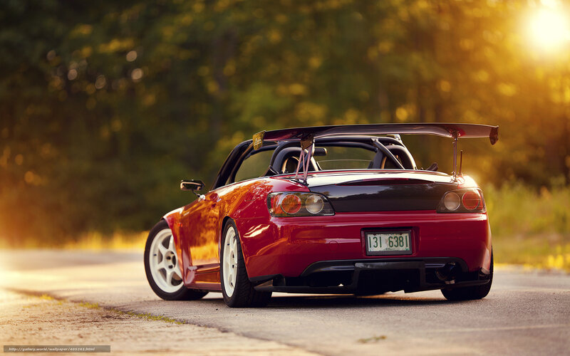 Red Sports Car — Dramatic, Sunset, Photograph, Road, Trees, Sunlight