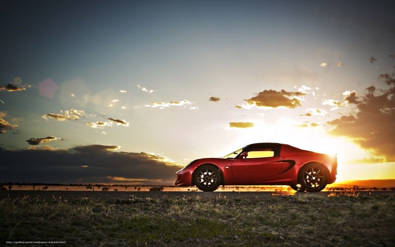 Red Sports Car — Dramatic, Sunset, Photograph, Sky, Clouds, Field