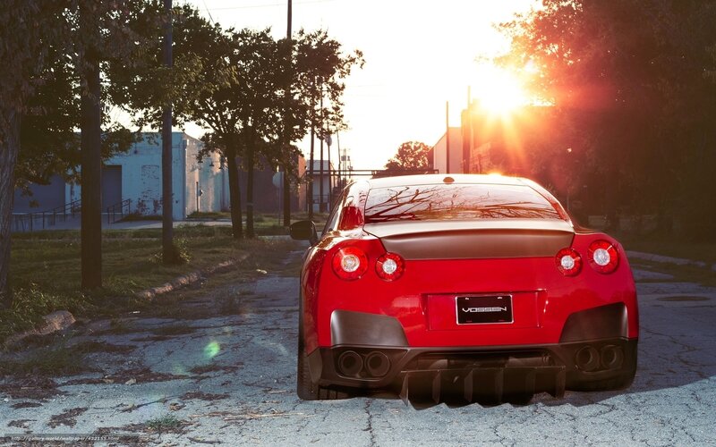Red Sports Car — Dramatic, Sunset, Photograph, Trees, Sun