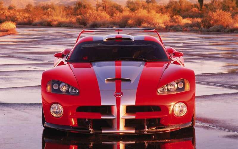 Red Sports Car — Dramatic, Sunset, Photograph, Wet Pavement, Desert