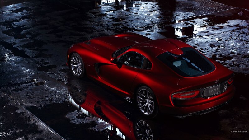 Red Sports Car — Dramatic, Wet Pavement