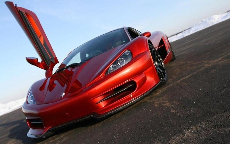 Red Sports Car — Dramatic, Winter, Photograph, Open Door