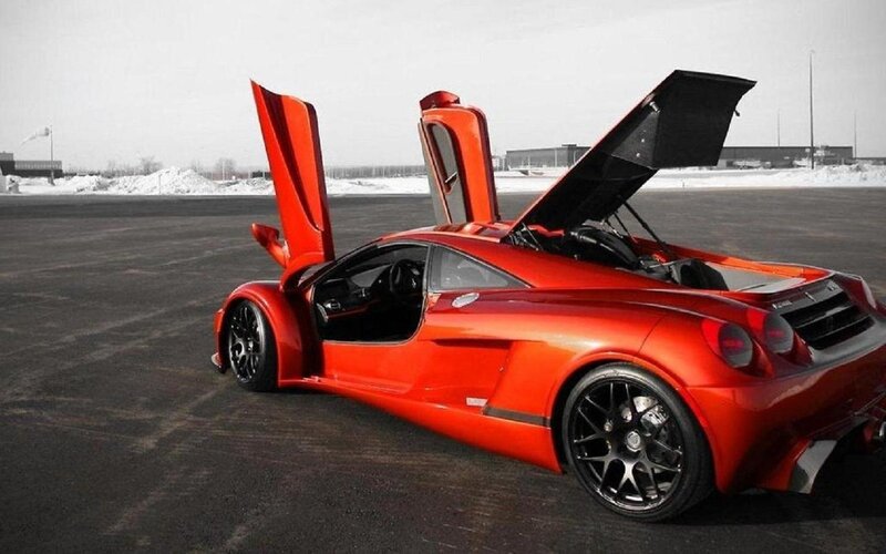 Red Sports Car — Dramatic, Winter, Photograph, Open Doors