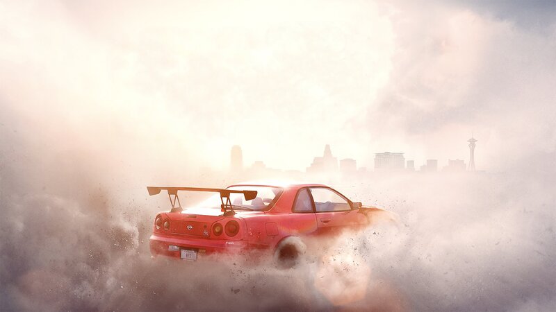 Red Sports Car Drifting — Dramatic, Sunset