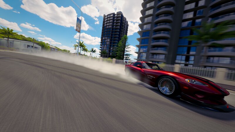 Red Sports Car Drifting — Dynamic, Afternoon, 3d Render, Buildings
