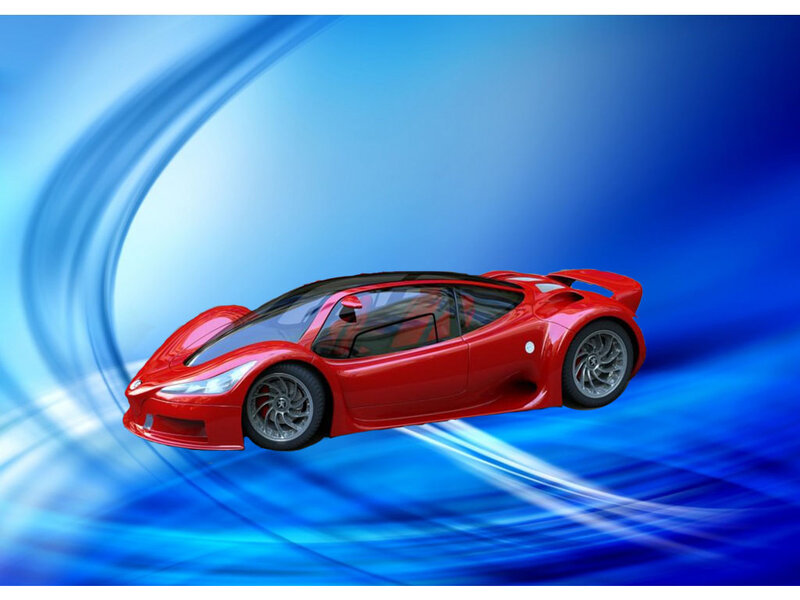 Red Sports Car — Dynamic, 3d Render, Blue Background