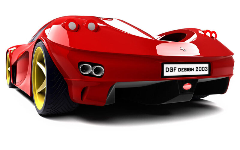 Red Sports Car — Dynamic, 3d Render, Yellow Wheels, Exhaust Pipes