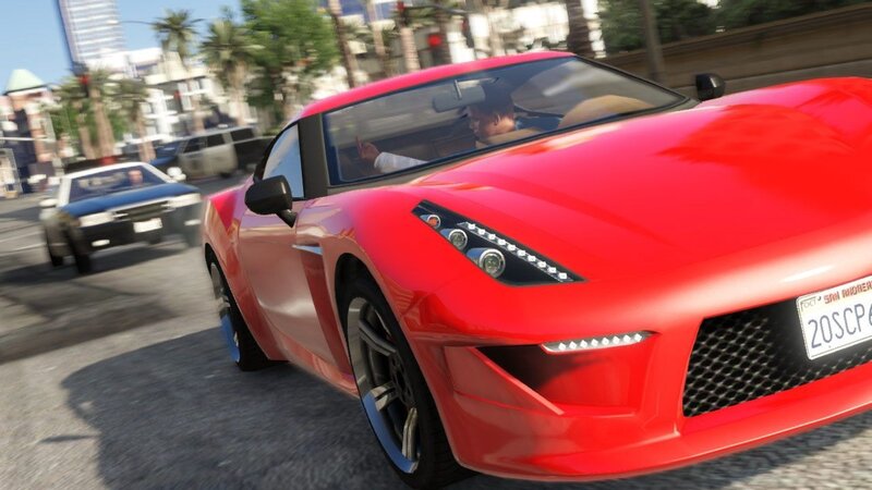 Red Sports Car — Dynamic, Afternoon, 3d Render, City Street, Palm Trees