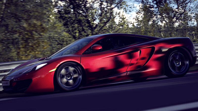 Red Sports Car — Dynamic, Afternoon, 3d Render, Road, Trees, Wheel
