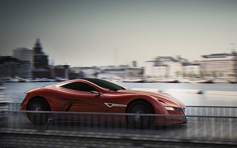 Red Sports Car — Dynamic, Afternoon, Digital Art