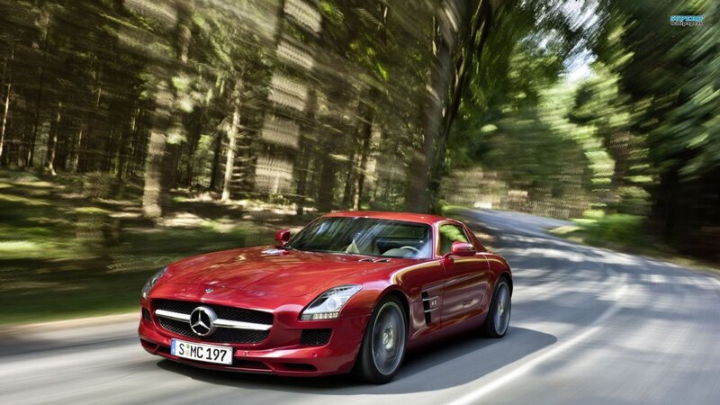 Red Sports Car — Dynamic, Afternoon, Photograph, Forest, Road, Trees, Green, Gray