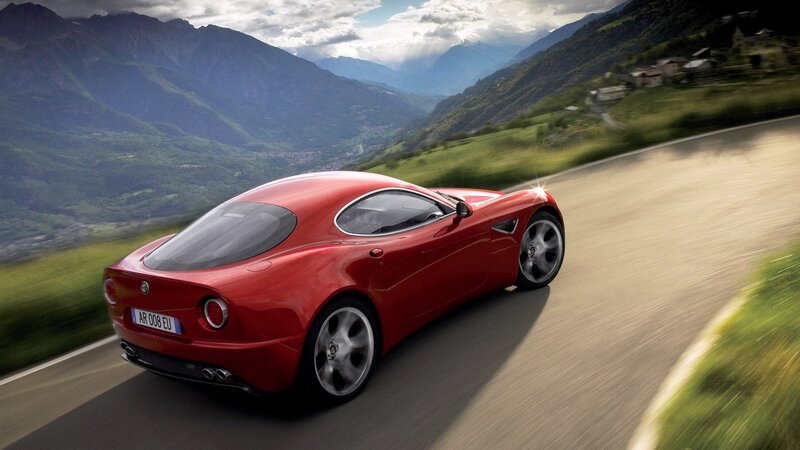 Red Sports Car — Dynamic, Afternoon, Photograph, Mountains, Road