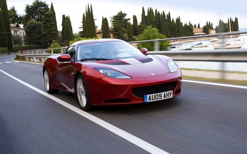 Red Sports Car — Dynamic, Afternoon, Photograph, Road, Lake