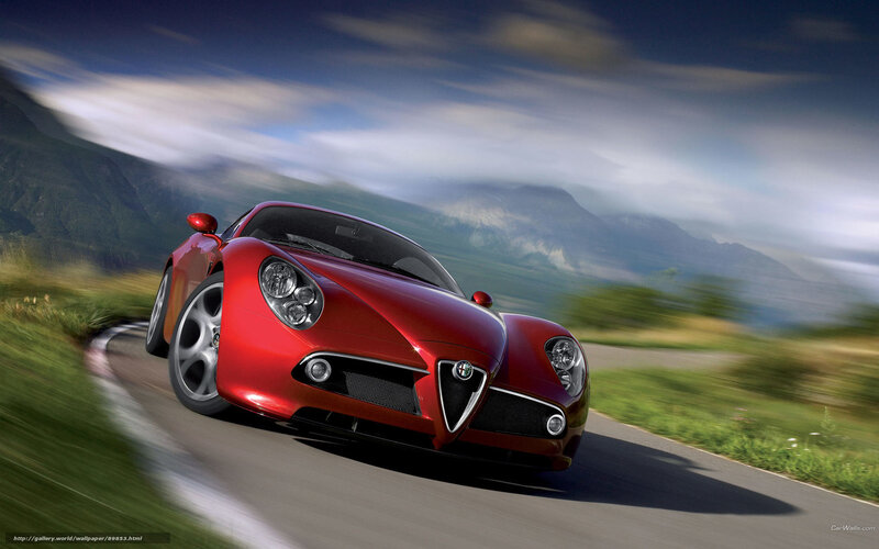 Red Sports Car — Dynamic, Afternoon, Photograph, Road, Mountains