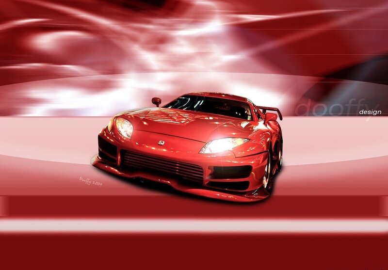 Red Sports Car — Dynamic, Digital Art, Headlights