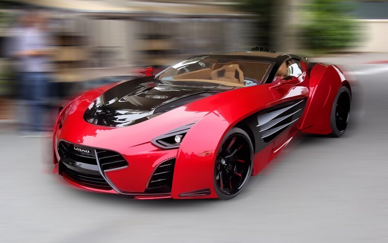 Red Sports Car — Dynamic, Digital Art, Road, Blur