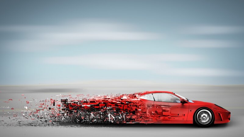 Red Sports Car — Dynamic, Digital Art, Sky, Ground