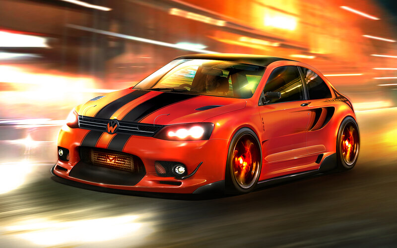 Red Sports Car — Dynamic, Digital Art, Stripes