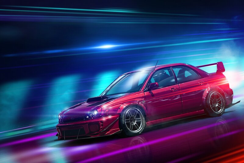 Red Sports Car — Dynamic, Night, Digital Art