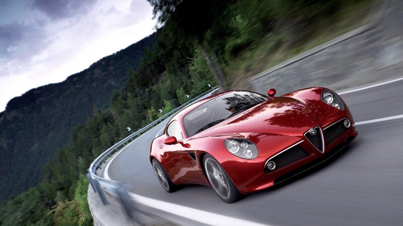 Red Sports Car — Dynamic, Photograph, Road, Mountain, Green