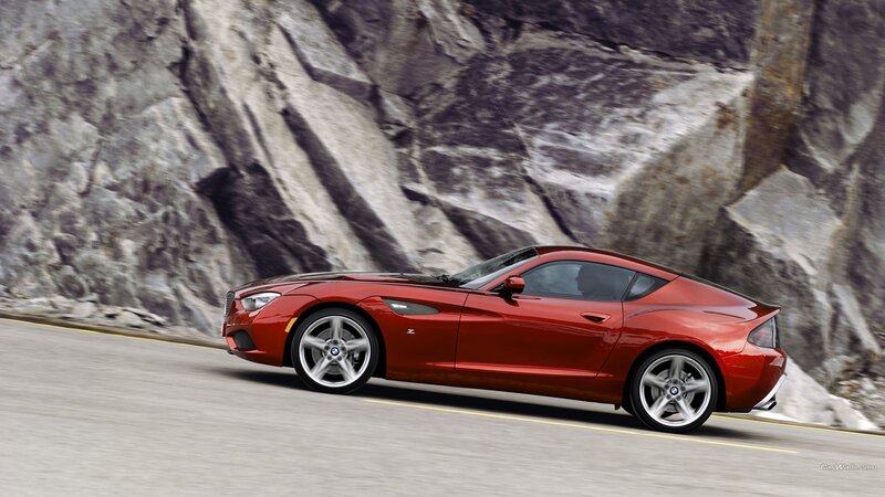Red Sports Car — Dynamic, Photograph, Road, Rock Wall
