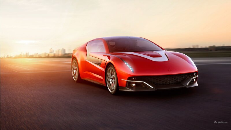 Red Sports Car — Dynamic, Sunset, Digital Art