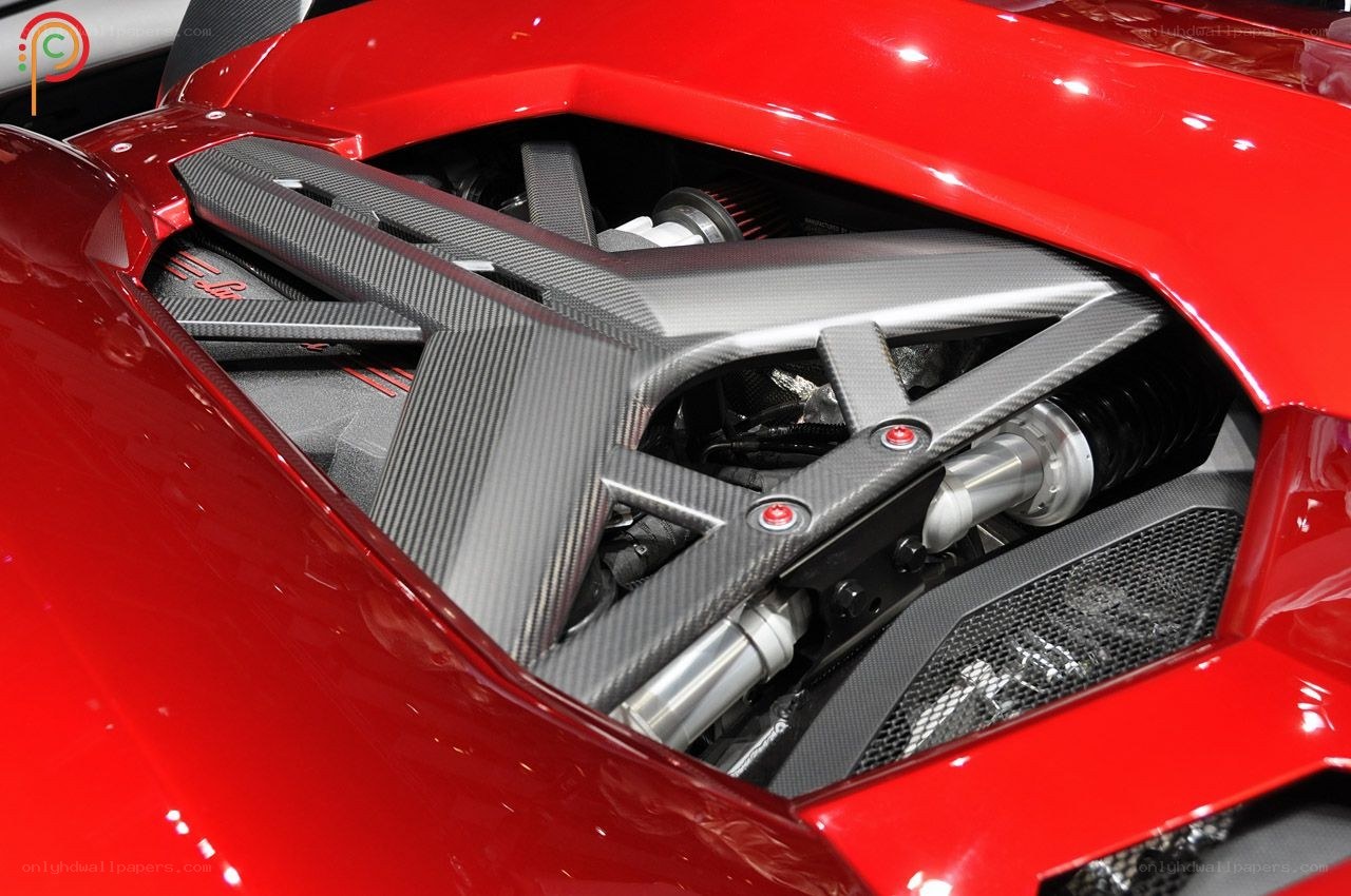 Red sports car engine bay